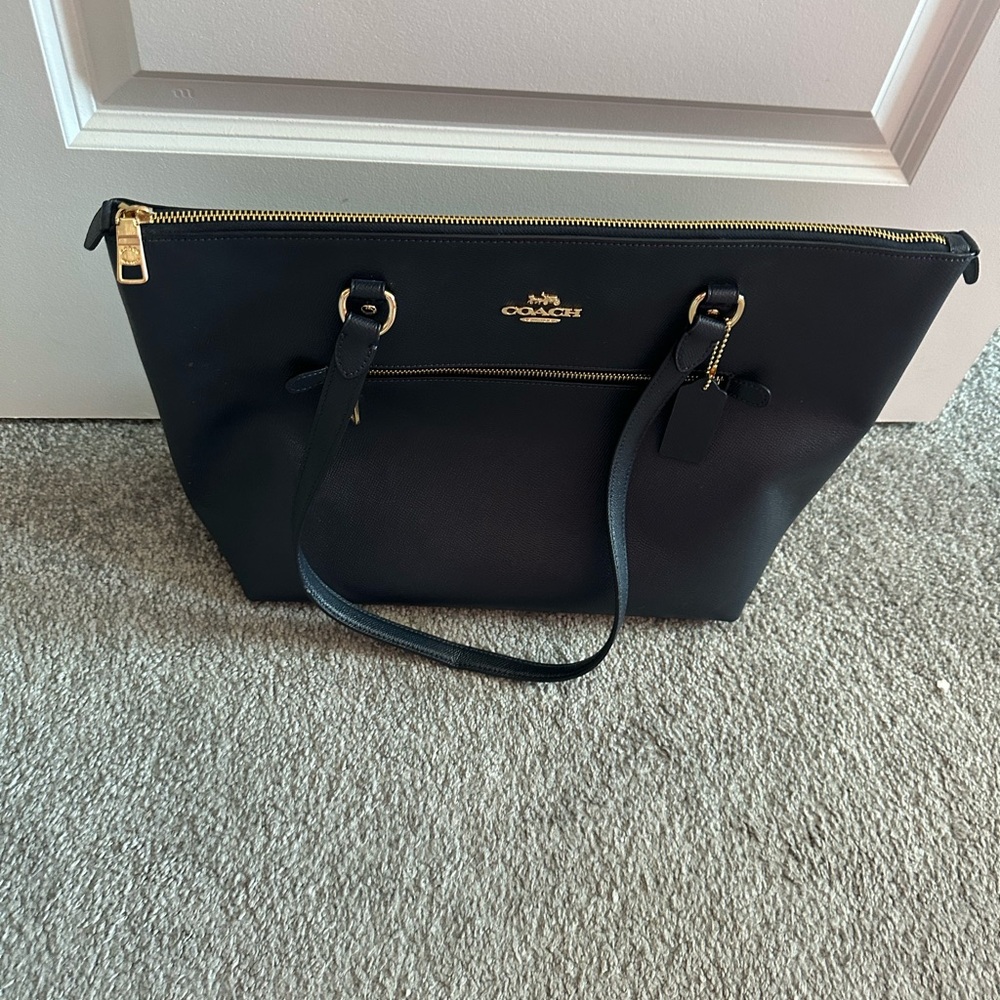 Coach Blue Tote Structured Design Gold Hardware